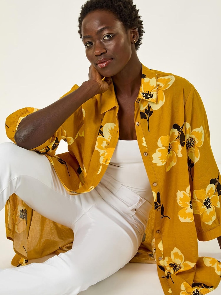 Roman Yellow Longline Floral Print Blouse - Image 2 of 5