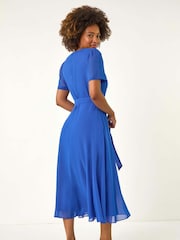 Roman Blue Pleated Chiffon Midi Dress - Image 3 of 5