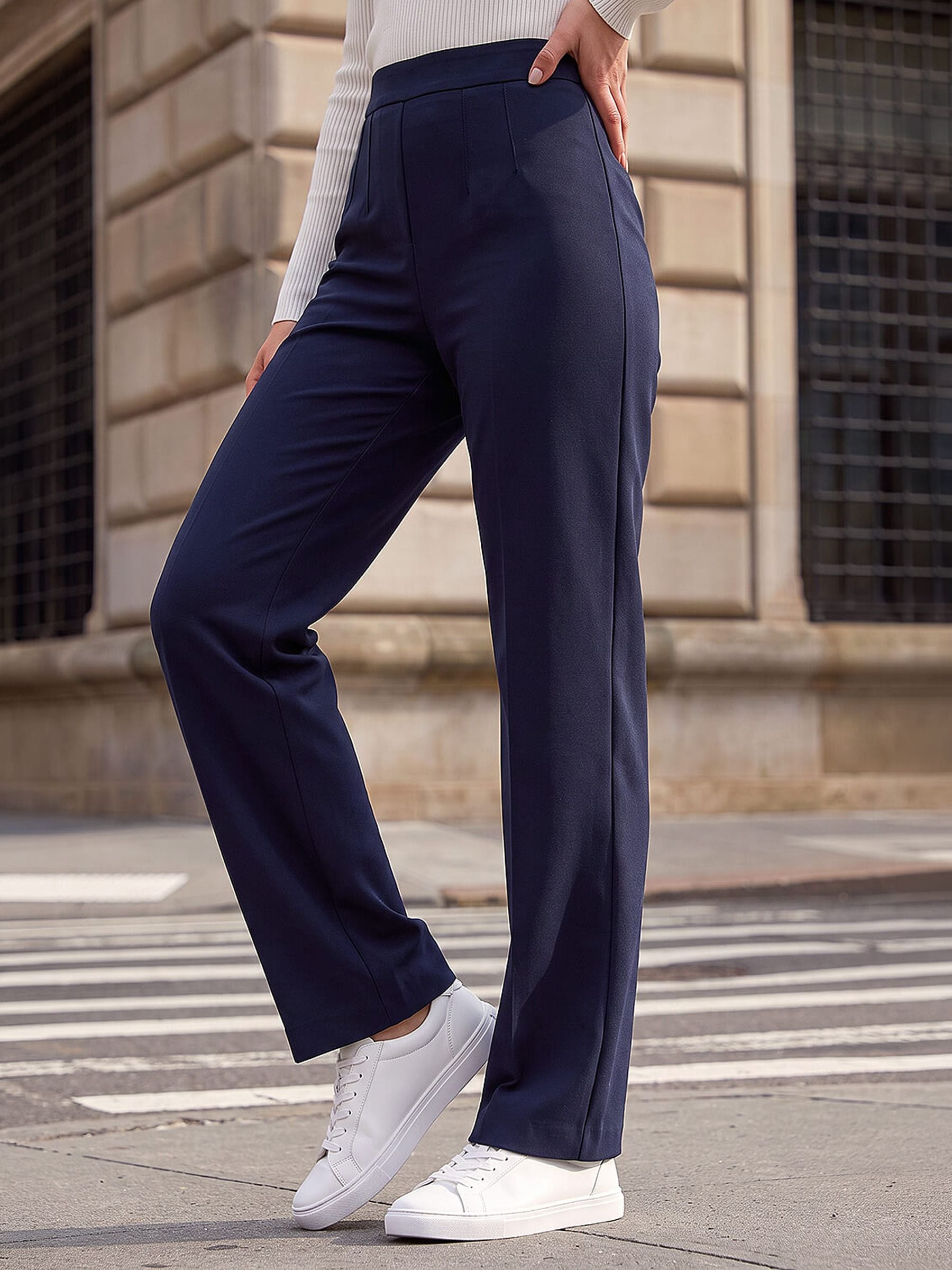 Roman Women's Navy Petite Straight Leg Ponte Stretch Trouser In | : Size 18 - Image 3