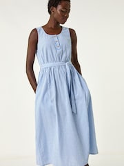 Roman Blue Pinstripe Belted Midi Dress - Image 2 of 5