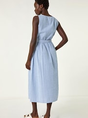 Roman Blue Pinstripe Belted Midi Dress - Image 3 of 5