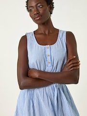 Roman Blue Pinstripe Belted Midi Dress - Image 4 of 5