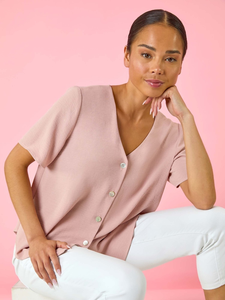 Roman Pink V-Neck Button Through Blouse - Image 1 of 5
