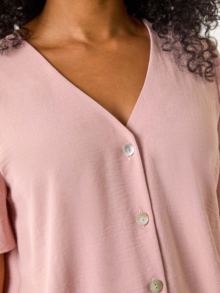 Roman Pink V-Neck Button Through Blouse - Image 5 of 5