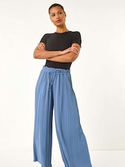 Roman Blue Pleated Wide Leg Stretch Culottes - Image 2 of 5