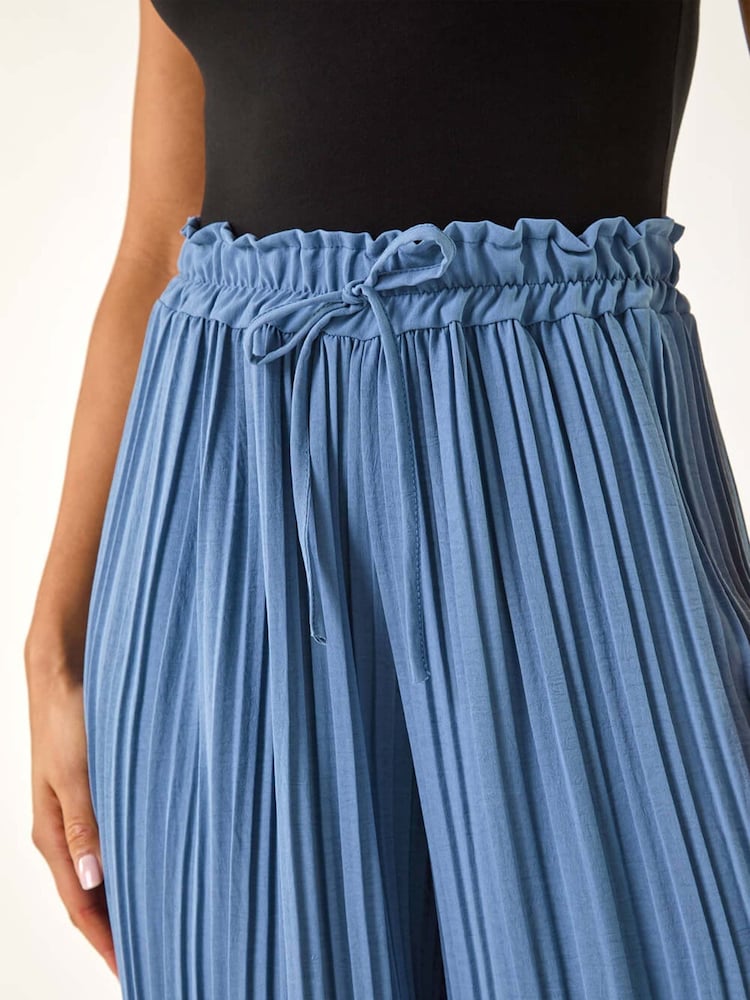 Roman Blue Pleated Wide Leg Stretch Culottes - Image 5 of 5