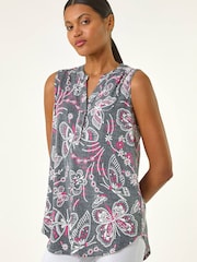 Roman Grey Textured Print Vest Top - Image 1 of 5
