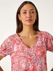 Roman Red Paisley Burnout Blouson Top - Image 1 of 5