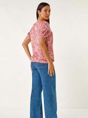 Roman Red Paisley Burnout Blouson Top - Image 3 of 5