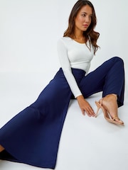 Roman Navy Wide Leg Stretch Trousers - Image 2 of 5