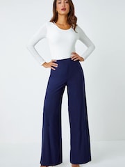 Roman Navy Wide Leg Stretch Trousers - Image 3 of 5