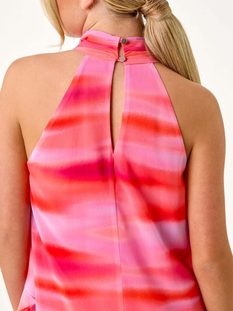 Roman Pink Petite Abstract Halter Neck Ruffle Dress - Image 5 of 5