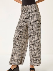Roman Black Textured Print Elastic Waist Stretch Trousers - Image 1 of 5