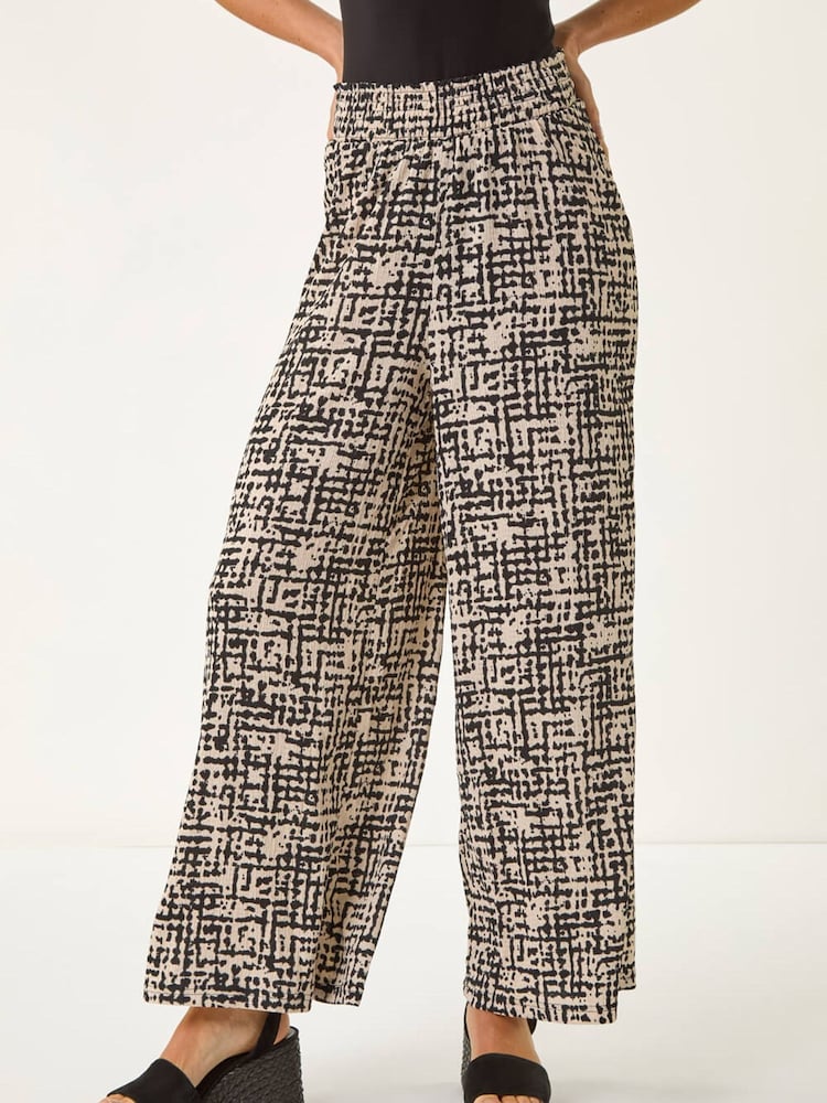 Roman Black Textured Print Elastic Waist Stretch Trousers - Image 1 of 5