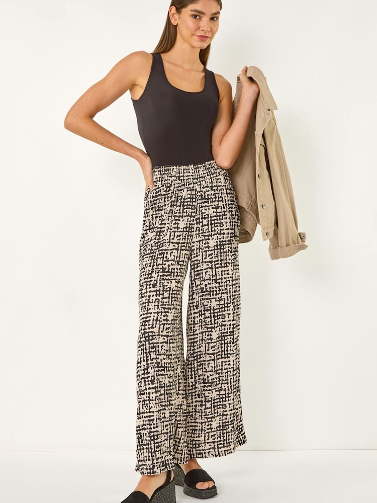 Roman Black Textured Print Elastic Waist Stretch Trousers - Image 2 of 5