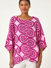 Roman Pink Spiral Print Asymmetric Tunic Top - Image 1 of 5