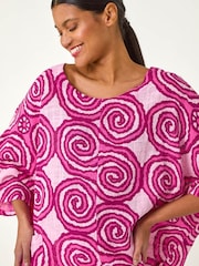Roman Pink Spiral Print Asymmetric Tunic Top - Image 2 of 5
