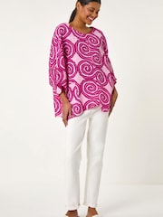 Roman Pink Spiral Print Asymmetric Tunic Top - Image 3 of 5