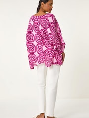 Roman Pink Spiral Print Asymmetric Tunic Top - Image 4 of 5