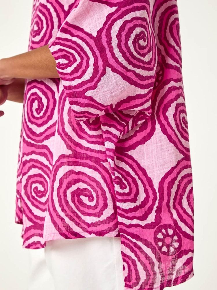 Roman Pink Spiral Print Asymmetric Tunic Top - Image 5 of 5 Roman Pink Spiral Print Asymmetric Tunic Top - Image 5 of 5