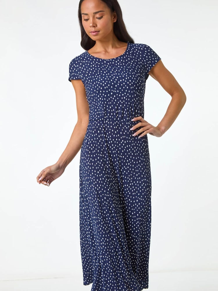 Roman Blue Petite Spot Print Crinkle Midi Dress - Image 2 of 5