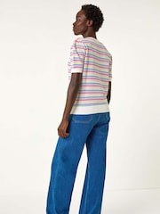 Roman Cream Scallop Edge Stripe Knit Top - Image 4 of 5