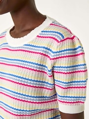 Roman Cream Scallop Edge Stripe Knit Top - Image 5 of 5