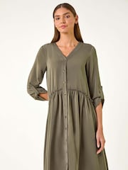 Roman Green Satin Drop Waist Smock Dress - Image 1 of 5
