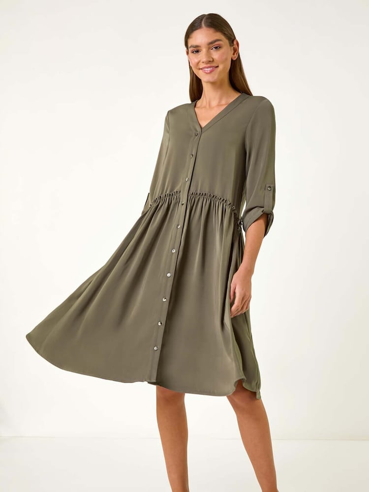 Roman Green Satin Drop Waist Smock Dress - Image 2 of 5