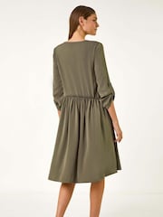 Roman Green Satin Drop Waist Smock Dress - Image 3 of 5