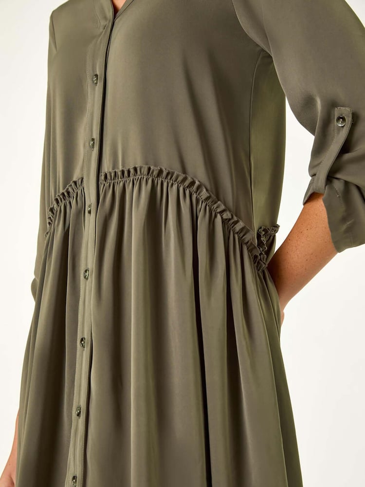 Roman Green Satin Drop Waist Smock Dress - Image 5 of 5