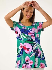 Roman Blue Textured Floral Tunic Top - Image 1 of 5