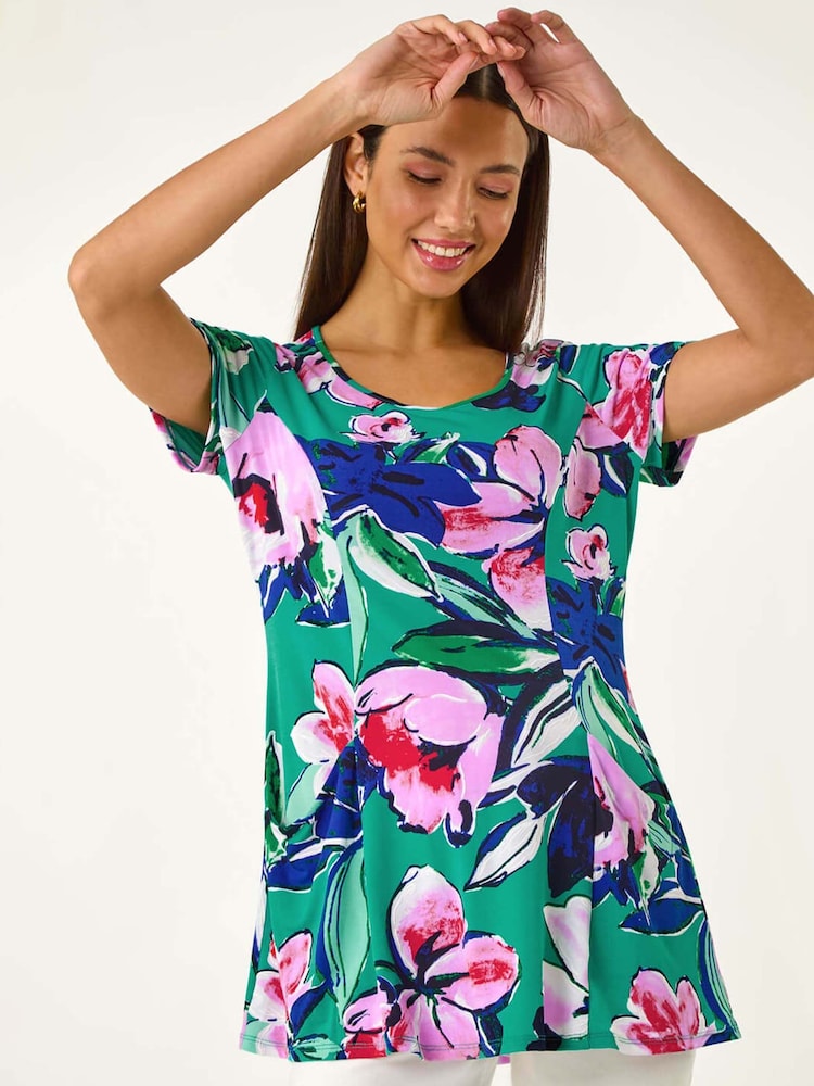 Roman Blue Textured Floral Tunic Top - Image 1 of 5