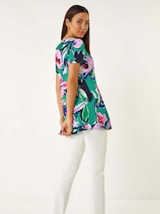 Roman Blue Textured Floral Tunic Top - Image 3 of 5