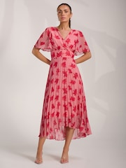 Jolie Moi Coral Chiffon Pleated Maxi Dress - Image 1 of 6