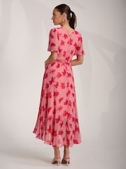 Jolie Moi Coral Chiffon Pleated Maxi Dress - Image 2 of 6