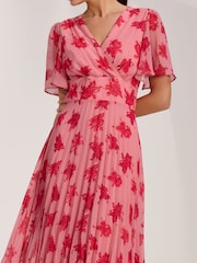 Jolie Moi Coral Chiffon Pleated Maxi Dress - Image 3 of 6