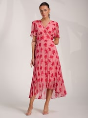 Jolie Moi Coral Chiffon Pleated Maxi Dress - Image 4 of 6