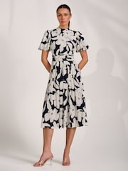 Jolie Moi Blue Turtle Neck Puff Sleeve Jersey Midi Dress - Image 1 of 6