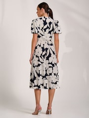 Jolie Moi Blue Turtle Neck Puff Sleeve Jersey Midi Dress - Image 2 of 6