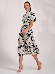 Jolie Moi Blue Turtle Neck Puff Sleeve Jersey Midi Dress - Image 4 of 6