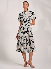 Jolie Moi Blue Turtle Neck Puff Sleeve Jersey Midi Dress - Image 5 of 6