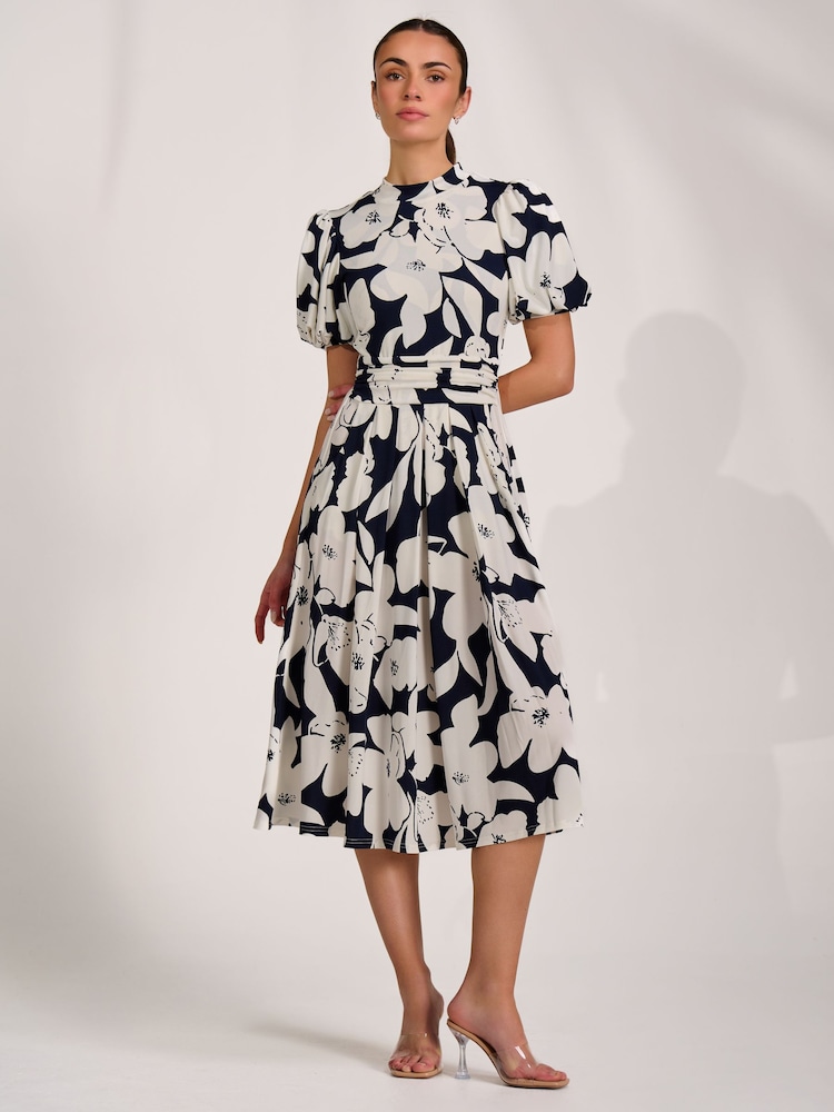 puff sleeve jersey midi dress Womens Jolie Moi Blue Turtle Neck Puff Sleeve Jersey Midi Dress US 12