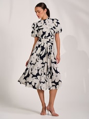 Jolie Moi Blue Turtle Neck Puff Sleeve Jersey Midi Dress - Image 6 of 6