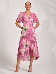 Jolie Moi Pink Chiffon Pleated Maxi Dress - Image 1 of 6