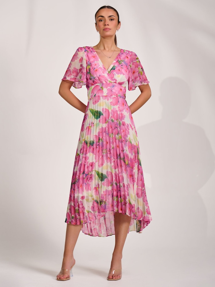 Jolie Moi Pink Chiffon Pleated Maxi Dress - Image 1 of 6