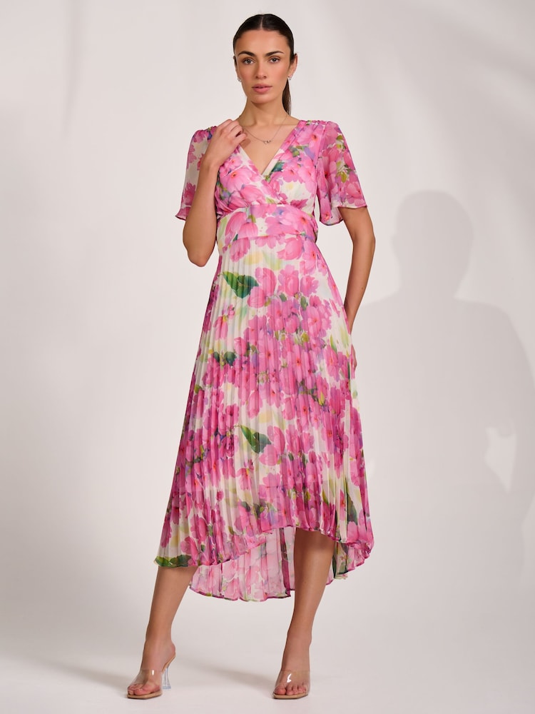 pink chiffon pleated dress High Neck Backless Pleated Maxi Dress In Pink Chiffon | EGO US
