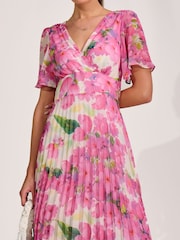 Jolie Moi Pink Chiffon Pleated Maxi Dress - Image 6 of 6