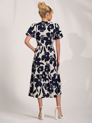 Jolie Moi Cream Turtle Neck Puff Sleeve Jersey Midi Dress - Image 2 of 6