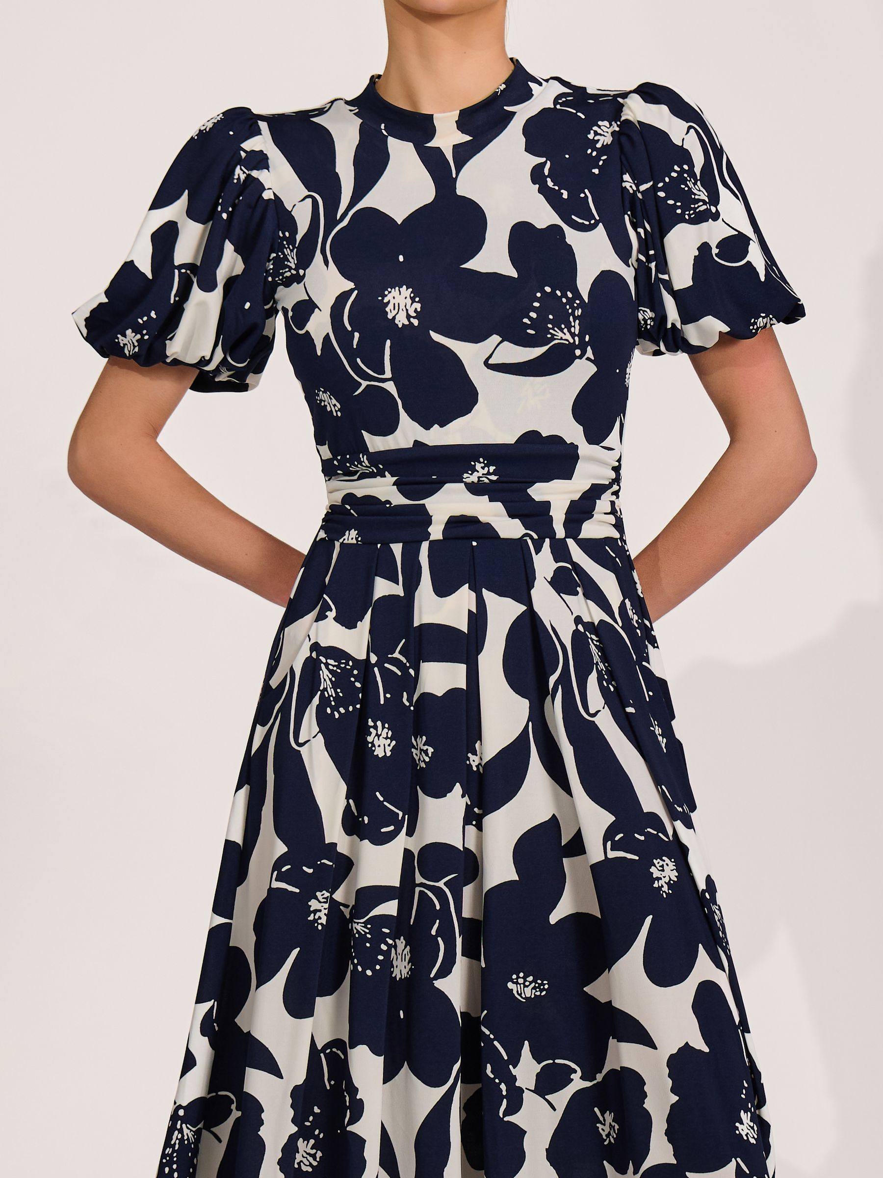 Buy Jolie Moi Cream Turtle Neck Puff Sleeve Jersey Midi Dress from